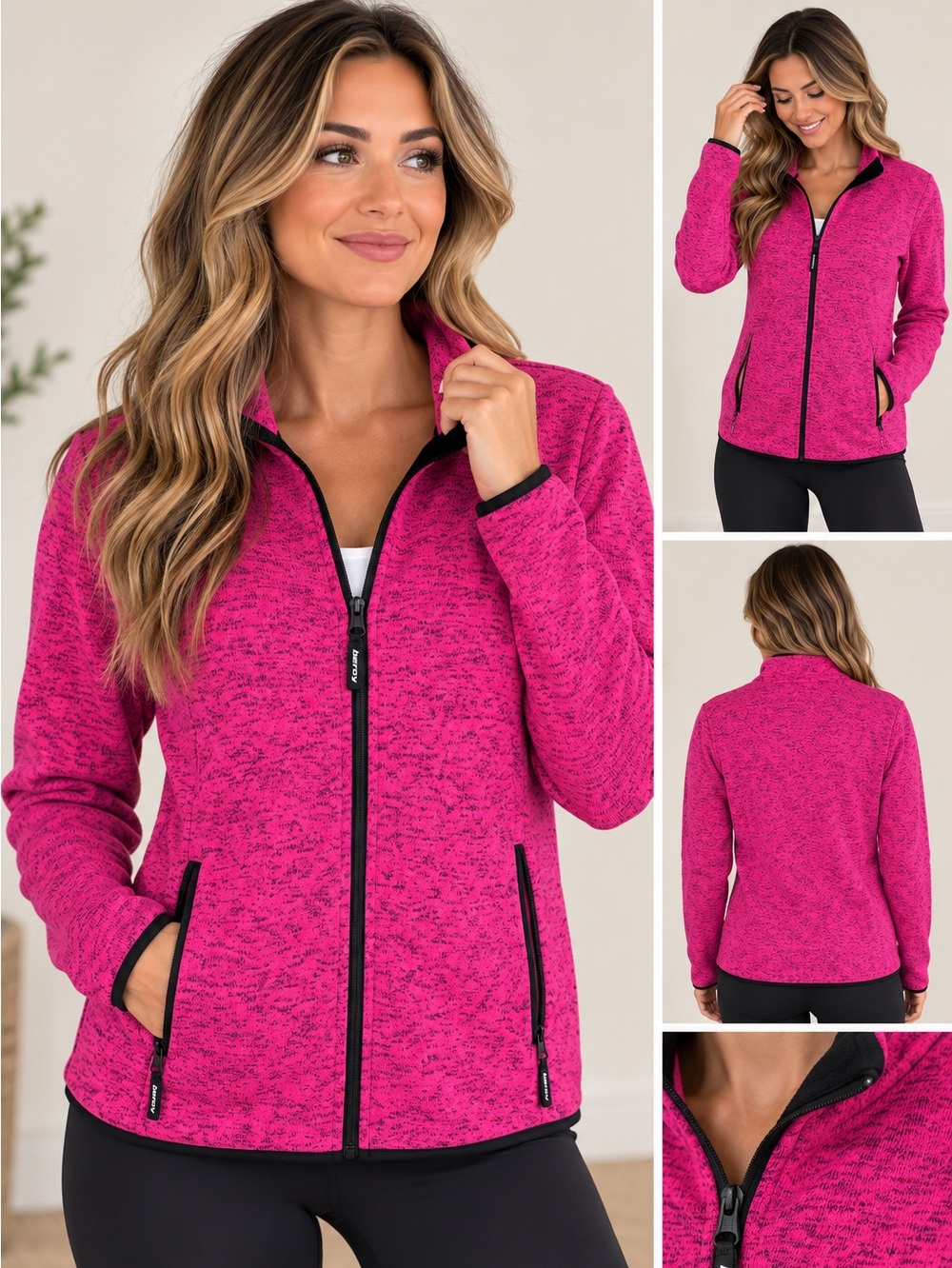 Beroy Women’s Pink Heathered Full Zip Fleece Jacket Size Medium